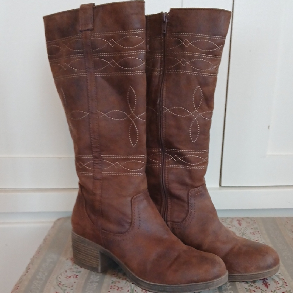 Western Style Brown Knee High Boots
